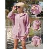 imageEkouaer Women 2 Piece Sets Lounge Sets Summer Outfits Button Down Shirts and Casual Shorts with PocketsDusty Pink