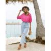 imageEkouaer Women 2 Piece Sets Lounge Sets Summer Outfits Button Down Shirts and Casual Shorts with PocketsHot Pink