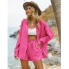 imageEkouaer Women 2 Piece Sets Lounge Sets Summer Outfits Button Down Shirts and Casual Shorts with PocketsHot Pink