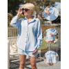 imageEkouaer Women 2 Piece Sets Lounge Sets Summer Outfits Button Down Shirts and Casual Shorts with PocketsLight Blue