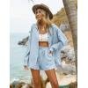 imageEkouaer Women 2 Piece Sets Lounge Sets Summer Outfits Button Down Shirts and Casual Shorts with PocketsLight Blue