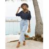 imageEkouaer Women 2 Piece Sets Lounge Sets Summer Outfits Button Down Shirts and Casual Shorts with PocketsNavy Blue