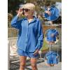 imageEkouaer Women 2 Piece Sets Lounge Sets Summer Outfits Button Down Shirts and Casual Shorts with PocketsSnorkel Blue