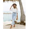 imageEkouaer Women 2 Piece Sets Lounge Sets Summer Outfits Button Down Shirts and Casual Shorts with PocketsWhite