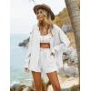 imageEkouaer Women 2 Piece Sets Lounge Sets Summer Outfits Button Down Shirts and Casual Shorts with PocketsWhite