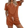 imageEkouaer Ribbed Knit Lounge Sets for Women 2 Piece Outfits Short Sleeve Top and Shorts Pajama Sets Tracksuit SweatsuitsBrick Red