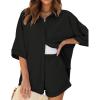 imageEkouaer Waffle Knit Lounge Sets for Women Short Sleeve Pajamas Button Down Pjs Oversized Loungewear Shorts SetBlack
