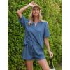 imageEkouaer Waffle Knit Lounge Sets for Women 2 Piece Outfits Short Sleeve Top and Shorts Pajama Sets Tracksuit SweatsuitsBlue
