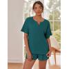 imageEkouaer Waffle Knit Lounge Sets for Women 2 Piece Outfits Short Sleeve Top and Shorts Pajama Sets Tracksuit SweatsuitsBlue Green