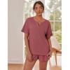 imageEkouaer Waffle Knit Lounge Sets for Women 2 Piece Outfits Short Sleeve Top and Shorts Pajama Sets Tracksuit SweatsuitsFuchsia Red