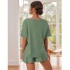 imageEkouaer Waffle Knit Lounge Sets for Women 2 Piece Outfits Short Sleeve Top and Shorts Pajama Sets Tracksuit SweatsuitsGrey Green