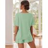 imageEkouaer Waffle Knit Lounge Sets for Women 2 Piece Outfits Short Sleeve Top and Shorts Pajama Sets Tracksuit SweatsuitsIce Green