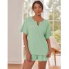imageEkouaer Waffle Knit Lounge Sets for Women 2 Piece Outfits Short Sleeve Top and Shorts Pajama Sets Tracksuit SweatsuitsIce Green