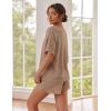 imageEkouaer Waffle Knit Lounge Sets for Women 2 Piece Outfits Short Sleeve Top and Shorts Pajama Sets Tracksuit SweatsuitsKhaki