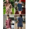 imageEkouaer Waffle Knit Lounge Sets for Women 2 Piece Outfits Short Sleeve Top and Shorts Pajama Sets Tracksuit SweatsuitsLight Gray