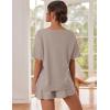 imageEkouaer Waffle Knit Lounge Sets for Women 2 Piece Outfits Short Sleeve Top and Shorts Pajama Sets Tracksuit SweatsuitsLight Gray