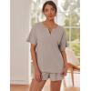 imageEkouaer Waffle Knit Lounge Sets for Women 2 Piece Outfits Short Sleeve Top and Shorts Pajama Sets Tracksuit SweatsuitsLight Gray