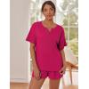 imageEkouaer Waffle Knit Lounge Sets for Women 2 Piece Outfits Short Sleeve Top and Shorts Pajama Sets Tracksuit SweatsuitsRose Red