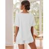 imageEkouaer Waffle Knit Lounge Sets for Women 2 Piece Outfits Short Sleeve Top and Shorts Pajama Sets Tracksuit SweatsuitsWhite
