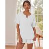 imageEkouaer Waffle Knit Lounge Sets for Women 2 Piece Outfits Short Sleeve Top and Shorts Pajama Sets Tracksuit SweatsuitsWhite