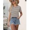 imageEkouaer Women 2 Piece Pajama Sets Crew Neck Pjs Soft Short Sleeve Top and Shorts Sleepwear Summer Lounge SetApricot Striped