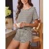 imageEkouaer Women 2 Piece Pajama Sets Crew Neck Pjs Soft Short Sleeve Top and Shorts Sleepwear Summer Lounge SetApricot Striped