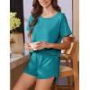 imageEkouaer Women 2 Piece Pajama Sets Crew Neck Pjs Soft Short Sleeve Top and Shorts Sleepwear Summer Lounge SetBlue Gren