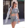 imageEkouaer Women 2 Piece Pajama Sets Crew Neck Pjs Soft Short Sleeve Top and Shorts Sleepwear Summer Lounge SetDark Grey Striped