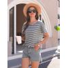 imageEkouaer Women 2 Piece Pajama Sets Crew Neck Pjs Soft Short Sleeve Top and Shorts Sleepwear Summer Lounge SetDark Grey Striped