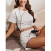 imageEkouaer Women 2 Piece Pajama Sets Crew Neck Pjs Soft Short Sleeve Top and Shorts Sleepwear Summer Lounge SetGrey Striped