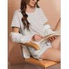 imageEkouaer Women 2 Piece Pajama Sets Crew Neck Pjs Soft Short Sleeve Top and Shorts Sleepwear Summer Lounge SetGrey Striped