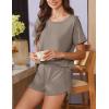 imageEkouaer Women 2 Piece Pajama Sets Crew Neck Pjs Soft Short Sleeve Top and Shorts Sleepwear Summer Lounge SetKhaki