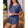 imageEkouaer Women 2 Piece Pajama Sets Crew Neck Pjs Soft Short Sleeve Top and Shorts Sleepwear Summer Lounge SetNavy Blue