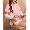 imageEkouaer Women 2 Piece Pajama Sets Crew Neck Pjs Soft Short Sleeve Top and Shorts Sleepwear Summer Lounge SetPink