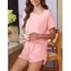 imageEkouaer Women 2 Piece Pajama Sets Crew Neck Pjs Soft Short Sleeve Top and Shorts Sleepwear Summer Lounge SetPink