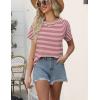 imageEkouaer Women 2 Piece Pajama Sets Crew Neck Pjs Soft Short Sleeve Top and Shorts Sleepwear Summer Lounge SetRed Striped