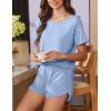 imageEkouaer Women 2 Piece Pajama Sets Crew Neck Pjs Soft Short Sleeve Top and Shorts Sleepwear Summer Lounge SetSky Blue