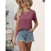 imageEkouaer Women 2 Piece Pajama Sets Crew Neck Pjs Soft Short Sleeve Top and Shorts Sleepwear Summer Lounge SetWine Red