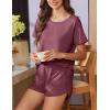 imageEkouaer Women 2 Piece Pajama Sets Crew Neck Pjs Soft Short Sleeve Top and Shorts Sleepwear Summer Lounge SetWine Red