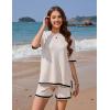 imageEkouaer Womens Knit Lounge Set 2 Piece Sweater Sets Short Sleeve Sweatsuit Pullover TopsApricot