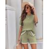 imageEkouaer Womens Knit Lounge Set 2 Piece Sweater Sets Short Sleeve Sweatsuit Pullover TopsArmy Green