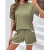 imageEkouaer Womens Knit Lounge Set 2 Piece Sweater Sets Short Sleeve Sweatsuit Pullover TopsArmy Green