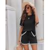 imageEkouaer Womens Knit Lounge Set 2 Piece Sweater Sets Short Sleeve Sweatsuit Pullover TopsBlack