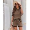 imageEkouaer Womens Knit Lounge Set 2 Piece Sweater Sets Short Sleeve Sweatsuit Pullover TopsBrown