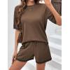 imageEkouaer Womens Knit Lounge Set 2 Piece Sweater Sets Short Sleeve Sweatsuit Pullover TopsBrown