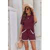 imageEkouaer Womens Knit Lounge Set 2 Piece Sweater Sets Short Sleeve Sweatsuit Pullover TopsDeep Red