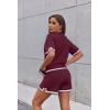 imageEkouaer Womens Knit Lounge Set 2 Piece Sweater Sets Short Sleeve Sweatsuit Pullover TopsDeep Red