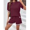 imageEkouaer Womens Knit Lounge Set 2 Piece Sweater Sets Short Sleeve Sweatsuit Pullover TopsDeep Red