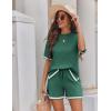 imageEkouaer Womens Knit Lounge Set 2 Piece Sweater Sets Short Sleeve Sweatsuit Pullover TopsEvergreen