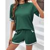 imageEkouaer Womens Knit Lounge Set 2 Piece Sweater Sets Short Sleeve Sweatsuit Pullover TopsEvergreen